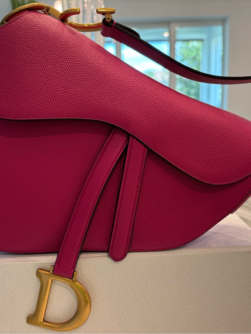 Dior Saddle Bag in Fuschia pink with Gold D Charm - Picture 2 of 7